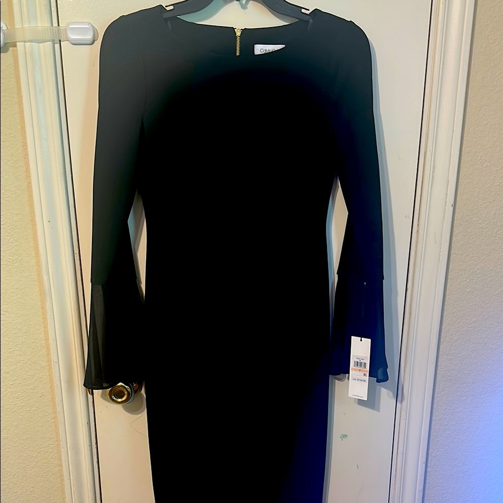 Calvin Klein Black Sheath Dress with Bell Sleeves